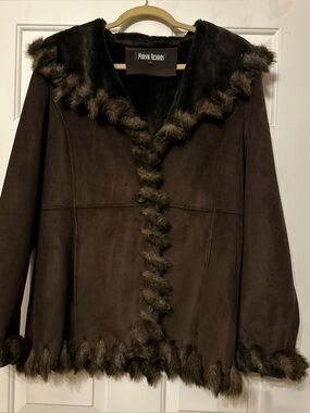 Marvin Richards Dark Brown Faux Suede Jacket with Fur Trim